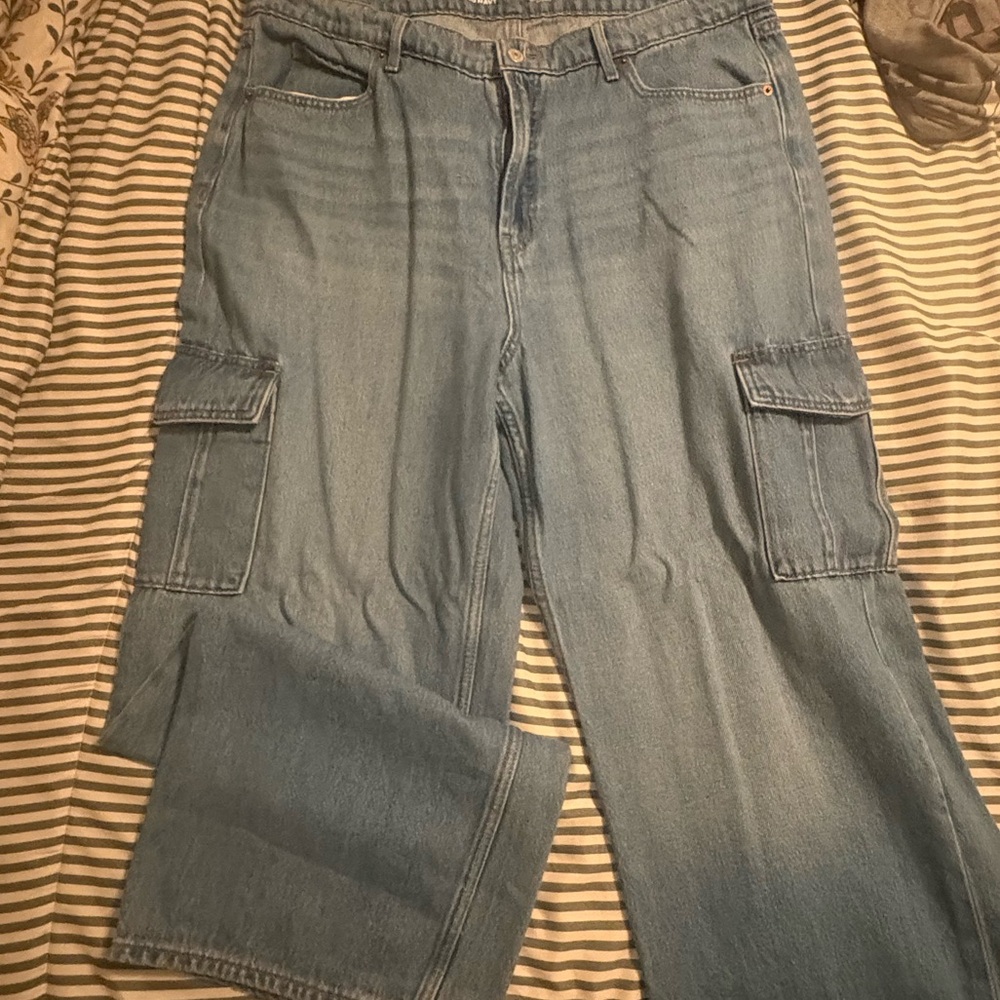 Old Navy Light Wash Denim Cargo Jeans - high waisted